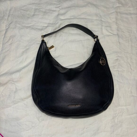 Michael Kors Lydia Black Leather Large Shoulder HOBO Bag - Picture 14 of 16